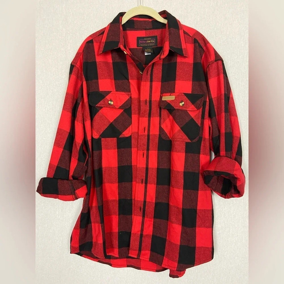 Hickory Shirt Co. Buffalo lumberjack red black plaid button flannel shirt Sz  L - Picture 3 of 13